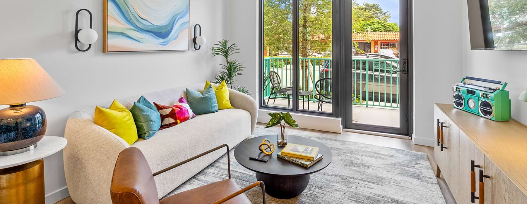 living room with couch and pillows